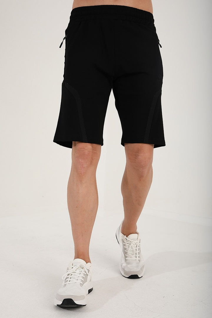TMY Black Half Striped Lace-Up Zippered Pocket Standard Fit Men's Shorts - 81192 - Springdale