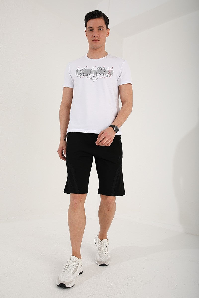 TMY Black Half Striped Lace-Up Zippered Pocket Standard Fit Men's Shorts - 81192 - Springdale