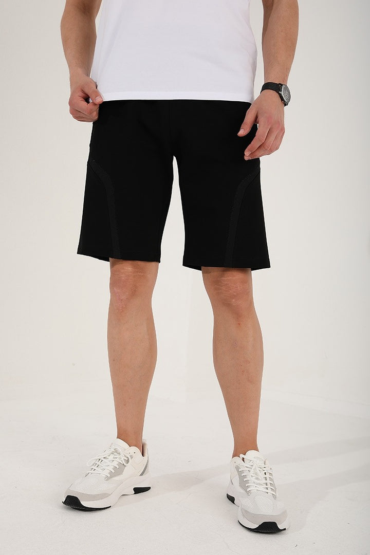 TMY Black Half Striped Lace-Up Zippered Pocket Standard Fit Men's Shorts - 81192 - Springdale