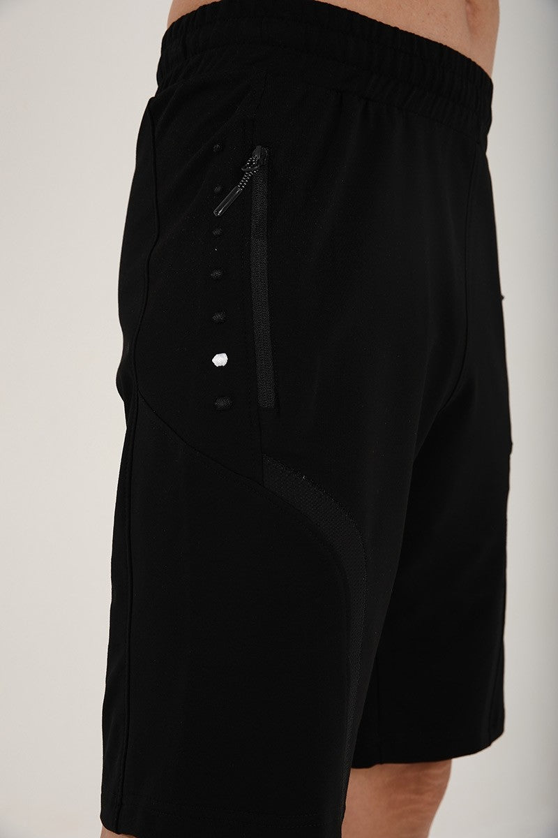 TMY Black Half Striped Lace-Up Zippered Pocket Standard Fit Men's Shorts - 81192 - Springdale