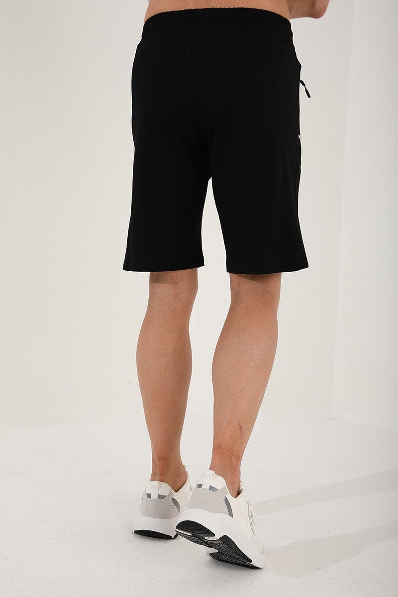 TMY Black Half Striped Lace-Up Zippered Pocket Standard Fit Men's Shorts - 81192 - Springdale