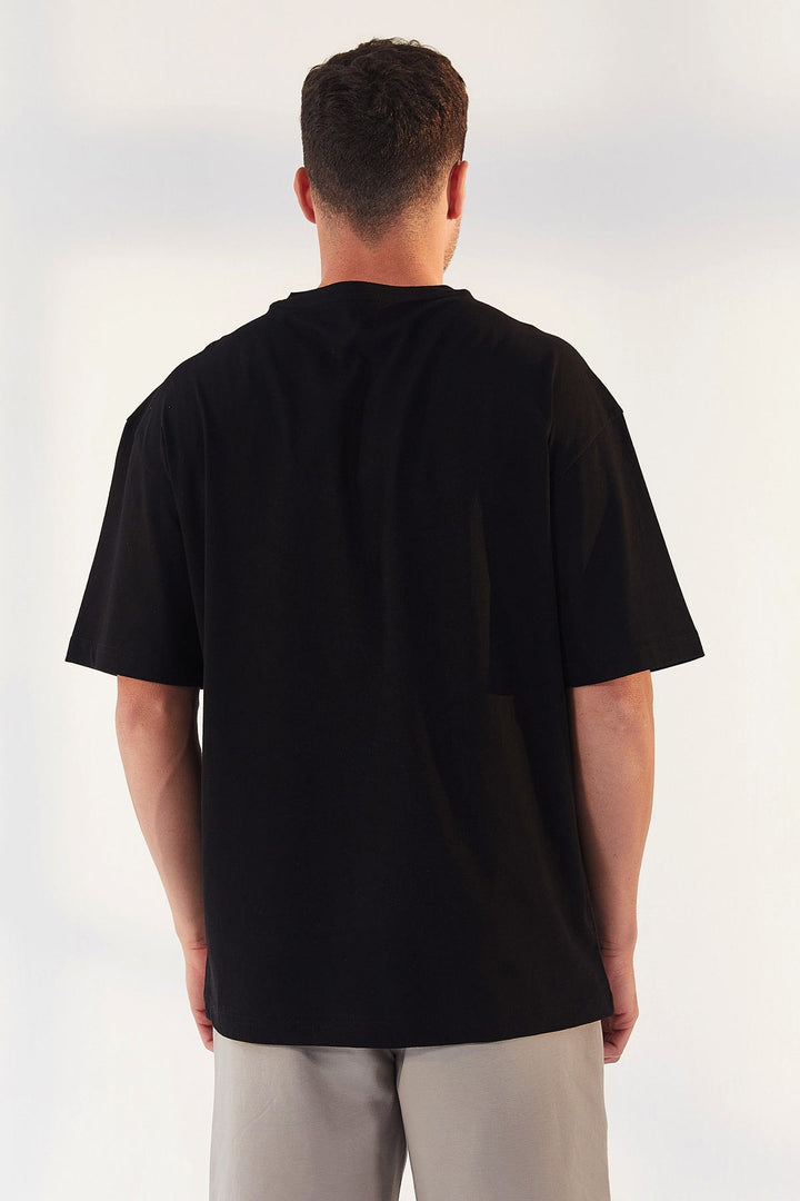 TMY Black Printed O Neck Men's Oversize T-Shirt - 87984 - Marijampolė