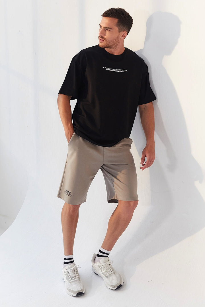 TMY Black Printed O Neck Men's Oversize T-Shirt - 87984 - Marijampolė