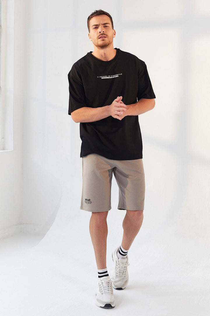 TMY Black Printed O Neck Men's Oversize T-Shirt - 87984 - Marijampolė
