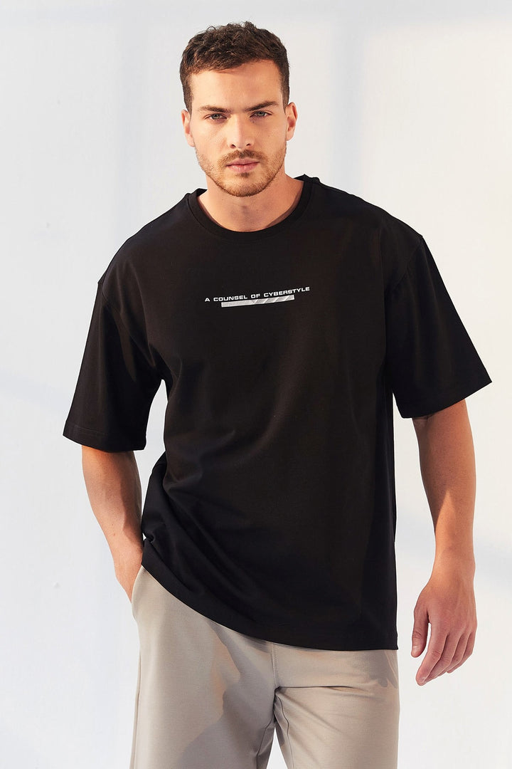TMY Black Printed O Neck Men's Oversize T-Shirt - 87984 - Marijampolė