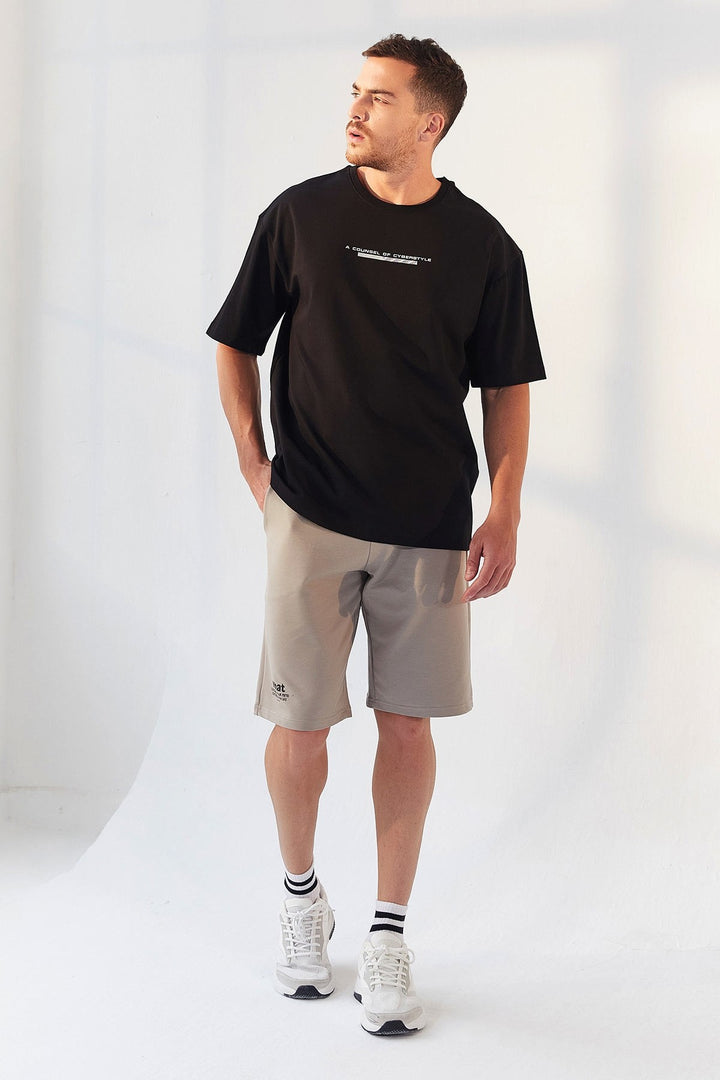 TMY Black Printed O Neck Men's Oversize T-Shirt - 87984 - Marijampolė
