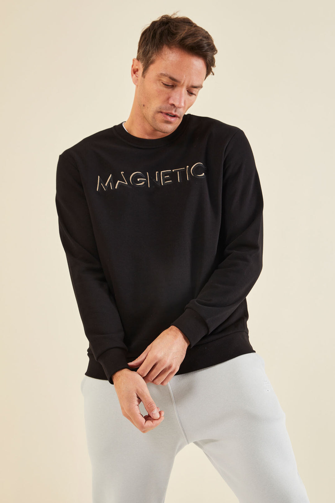 TMY Black Text Embroidered O Neck Comfort Fit Men's Sweatshirt - 88020 - Benevento