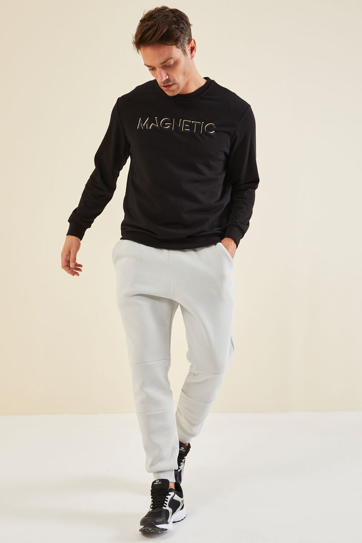TMY Black Text Embroidered O Neck Comfort Fit Men's Sweatshirt - 88020 - Benevento