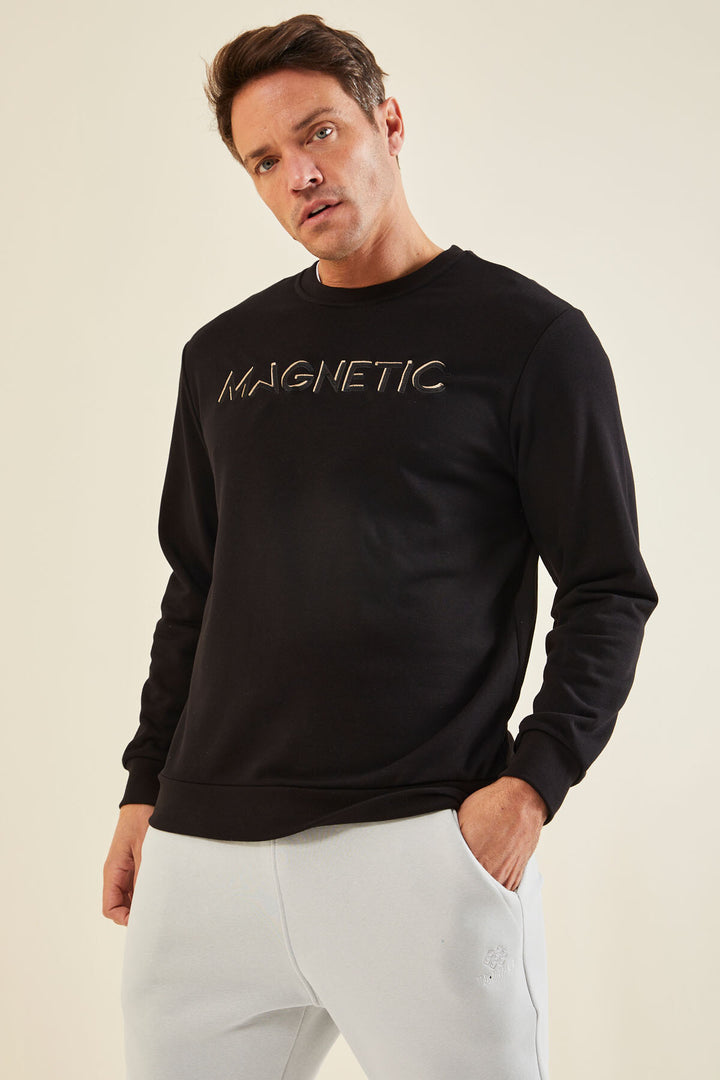 TMY Black Text Embroidered O Neck Comfort Fit Men's Sweatshirt - 88020 - Benevento