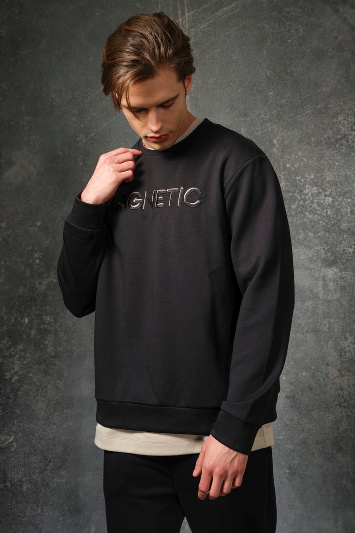 TMY Black Text Embroidered O Neck Comfort Fit Men's Sweatshirt - 88020 - Benevento