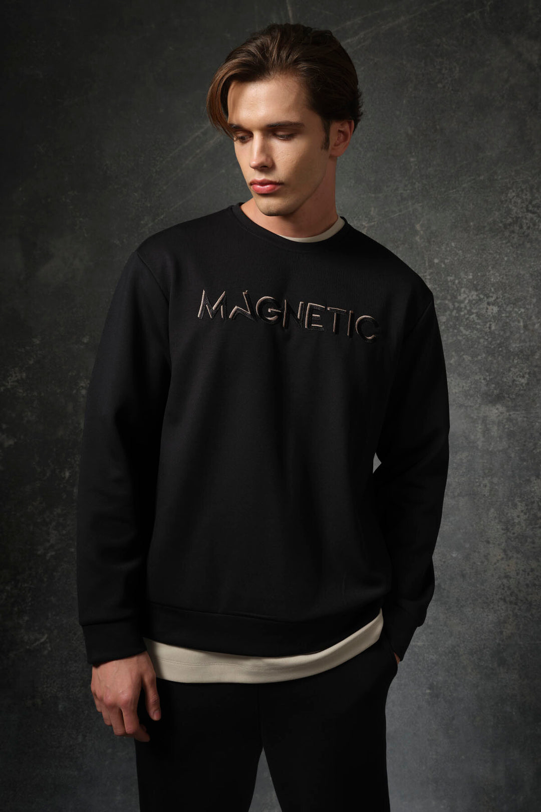 TMY Black Text Embroidered O Neck Comfort Fit Men's Sweatshirt - 88020 - Benevento