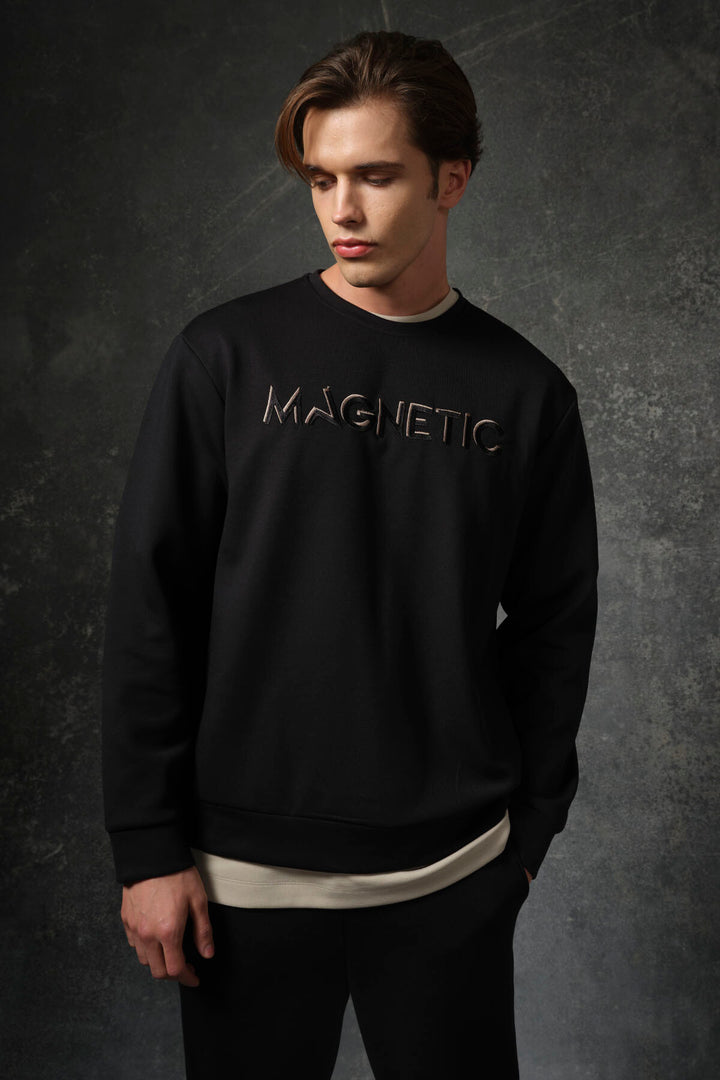 TMY Black Text Embroidered O Neck Comfort Fit Men's Sweatshirt - 88020 - Benevento