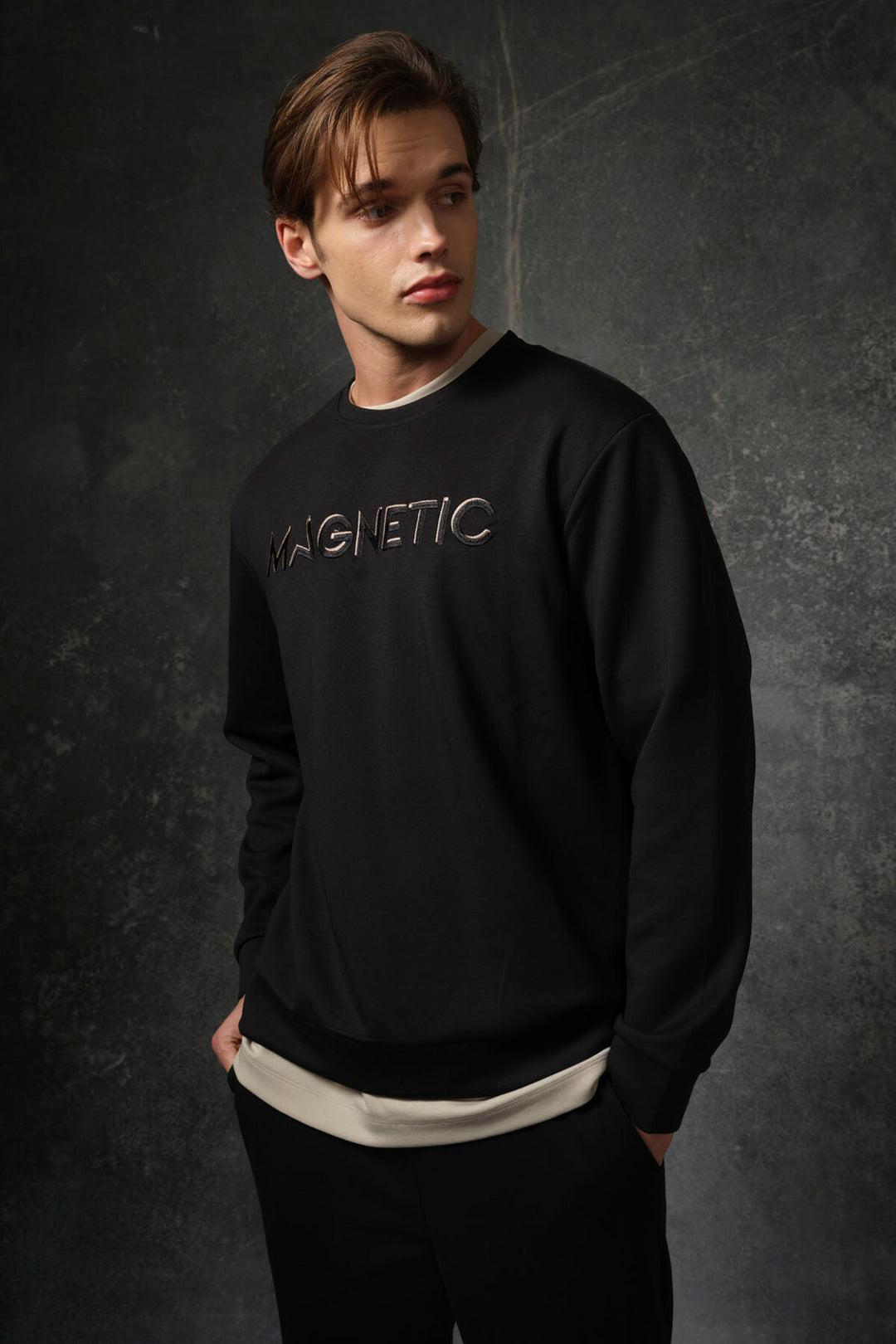 TMY Black Text Embroidered O Neck Comfort Fit Men's Sweatshirt - 88020 - Benevento