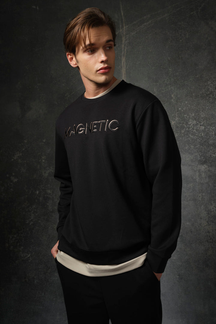 TMY Black Text Embroidered O Neck Comfort Fit Men's Sweatshirt - 88020 - Benevento