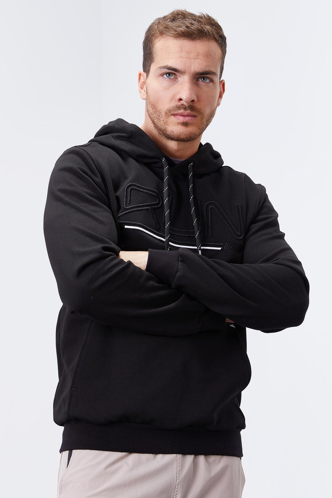 TMY Black Text Embroidered Standard Mold Hooded Men's Sweatshirt - 87887 - Fellbach