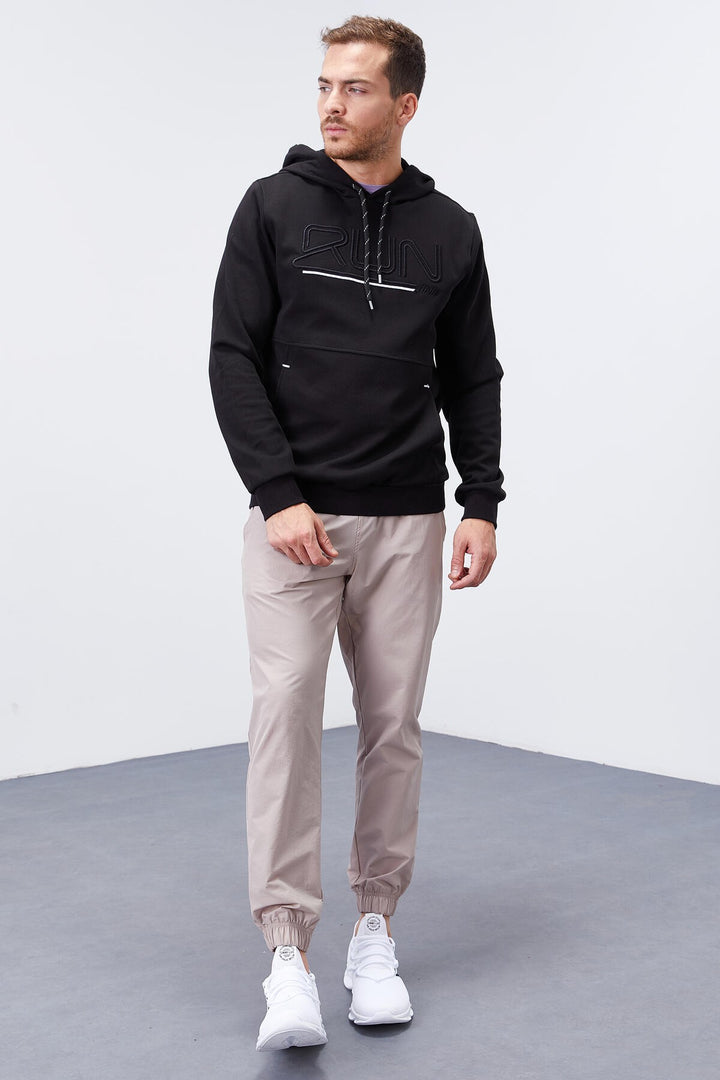 TMY Black Text Embroidered Standard Mold Hooded Men's Sweatshirt - 87887 - Fellbach