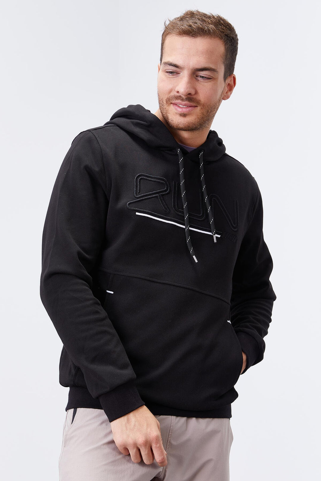 TMY Black Text Embroidered Standard Mold Hooded Men's Sweatshirt - 87887 - Fellbach