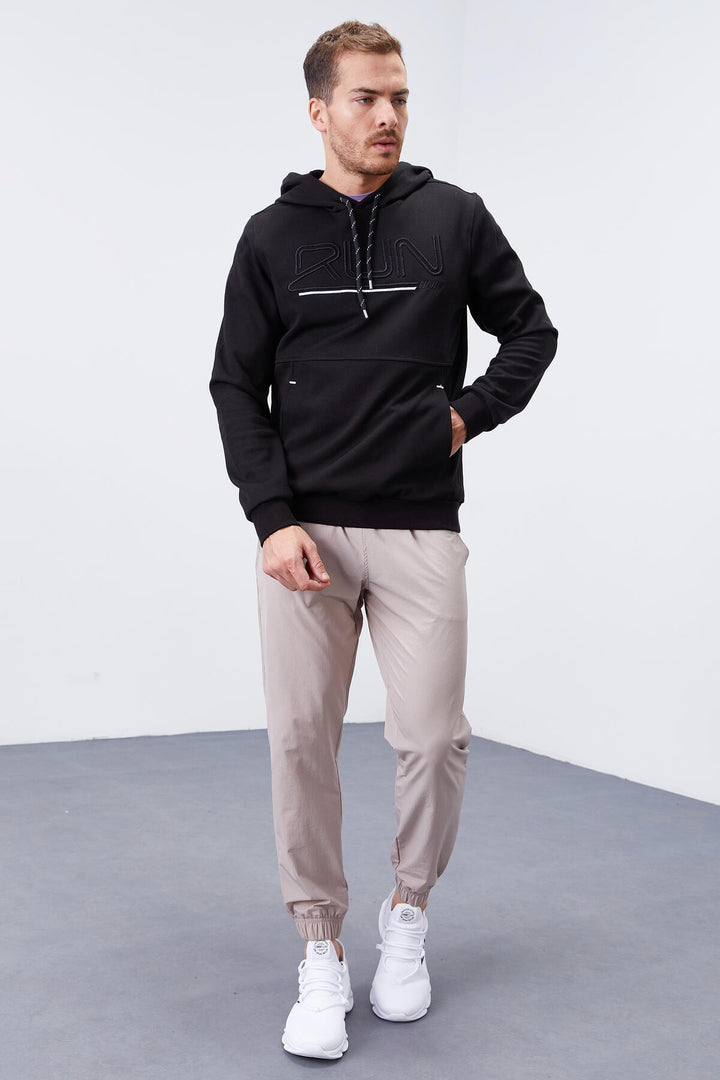 TMY Black Text Embroidered Standard Mold Hooded Men's Sweatshirt - 87887 - Fellbach
