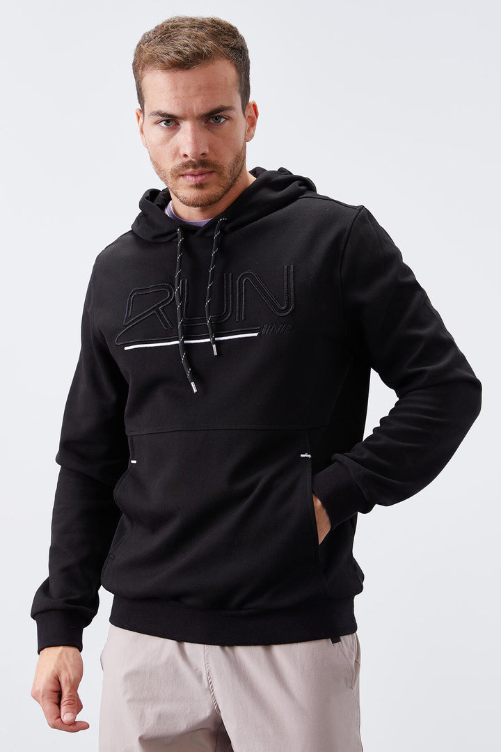 TMY Black Text Embroidered Standard Mold Hooded Men's Sweatshirt - 87887 - Fellbach
