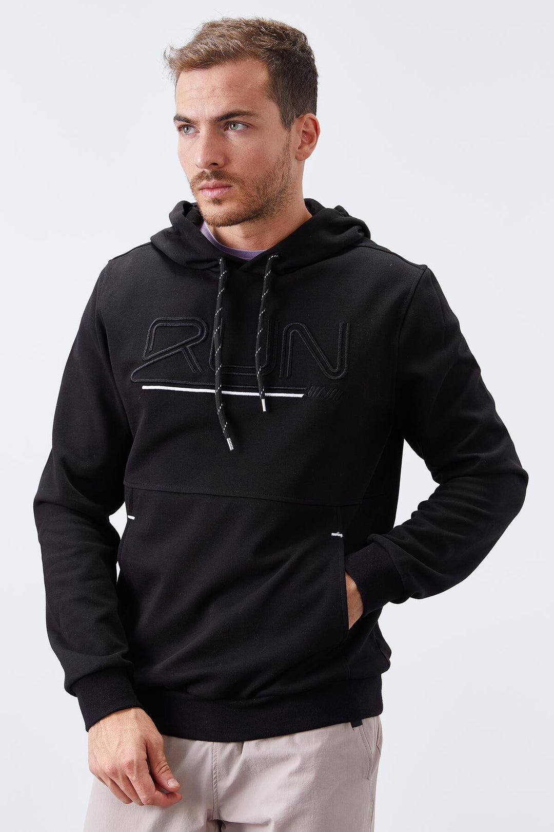 TMY Black Text Embroidered Standard Mold Hooded Men's Sweatshirt - 87887 - Fellbach