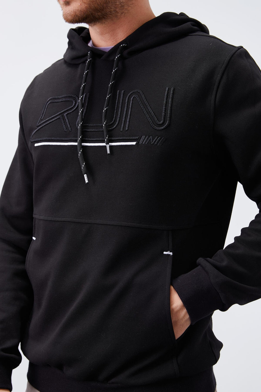 TMY Black Text Embroidered Standard Mold Hooded Men's Sweatshirt - 87887 - Fellbach