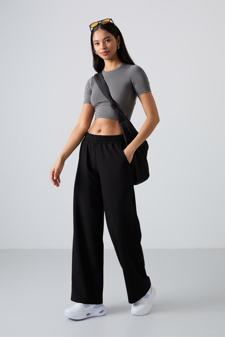 TMY Black High Waist Pocketed Comfort Fit Wide Leg Women's Sweatpants - 94567 - Pabellón de Arteaga