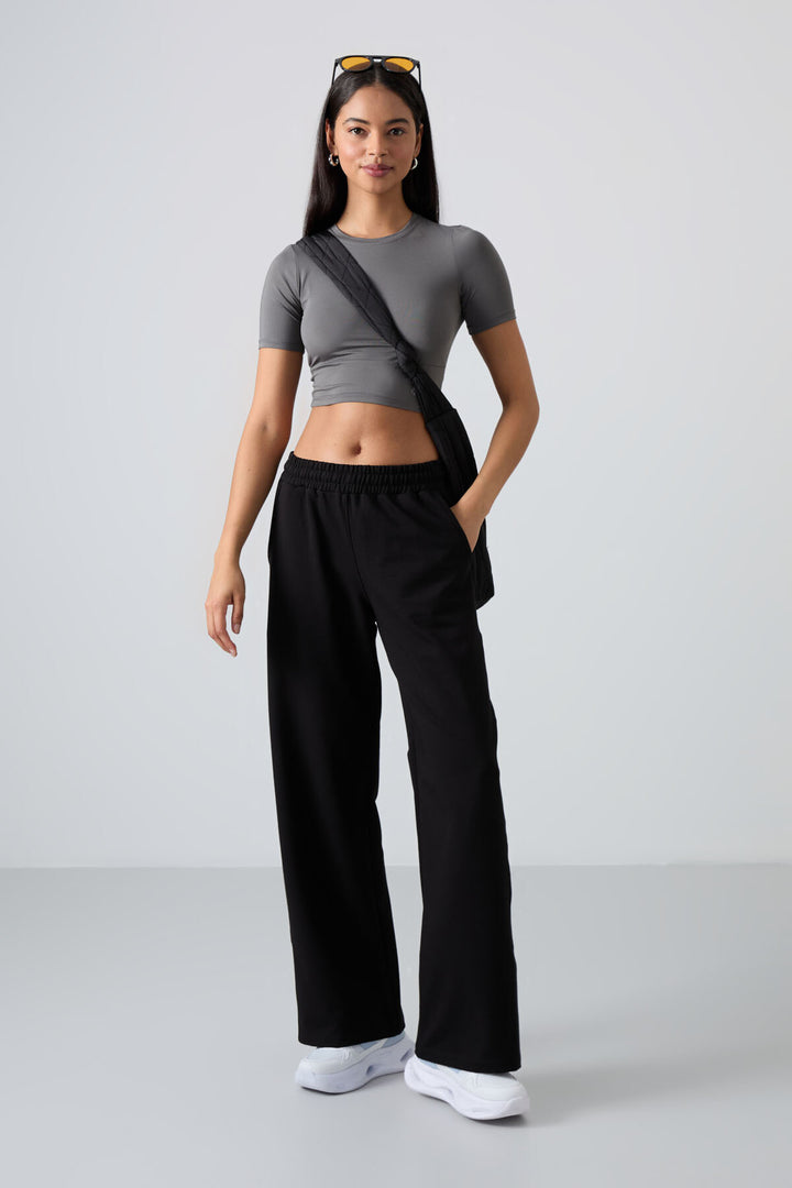 TMY Black High Waist Pocketed Comfort Fit Wide Leg Women's Sweatpants - 94567 - Pabellón de Arteaga