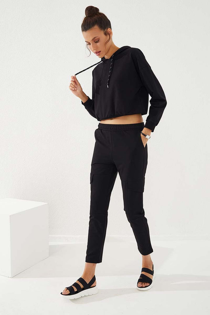 TMY Black High Waist Cargo Pocket Comfortable Fit Slim Leg Women's Sweatpants - 94588 - Norristown