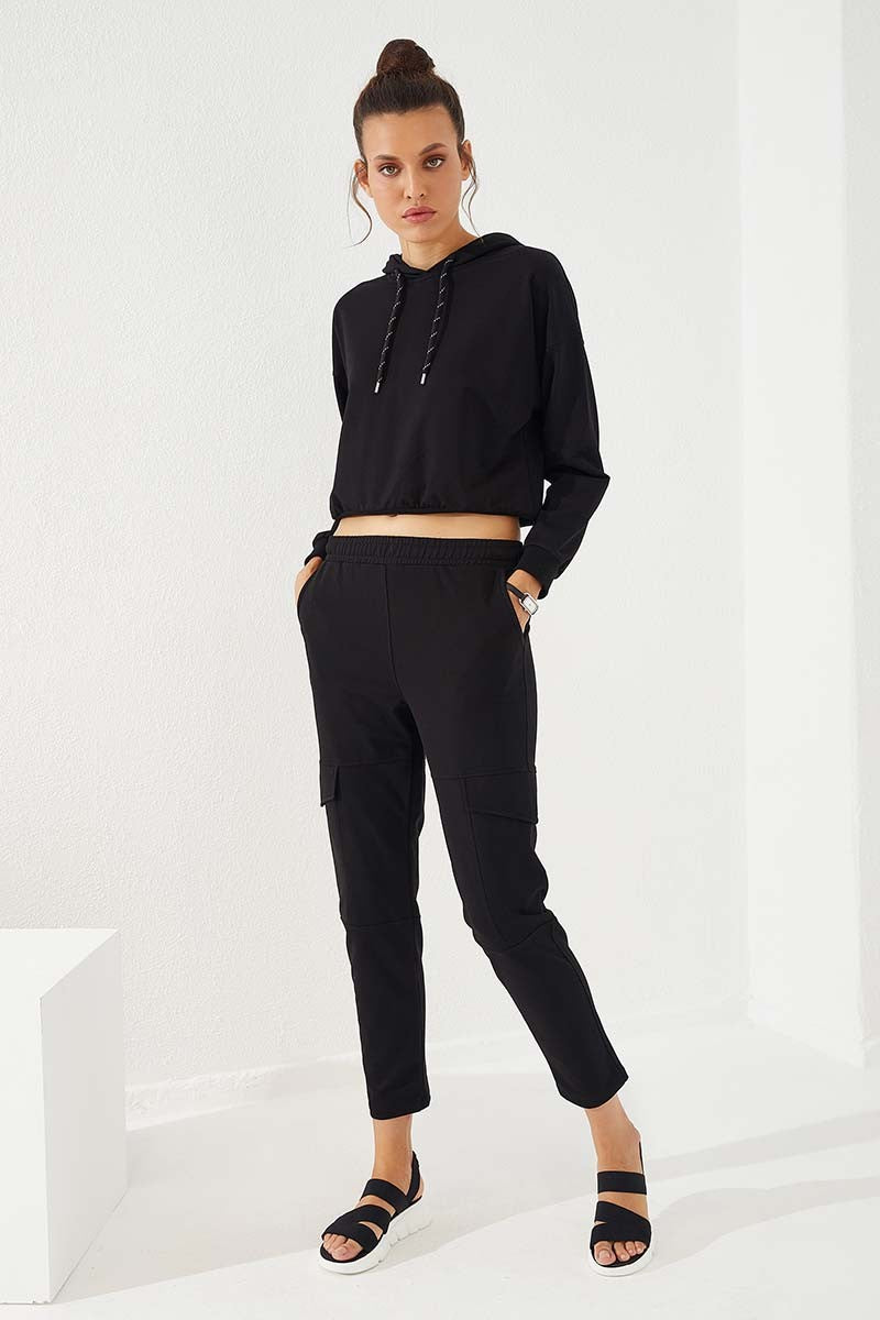 TMY Black High Waist Cargo Pocket Comfortable Fit Slim Leg Women's Sweatpants - 94588 - Norristown