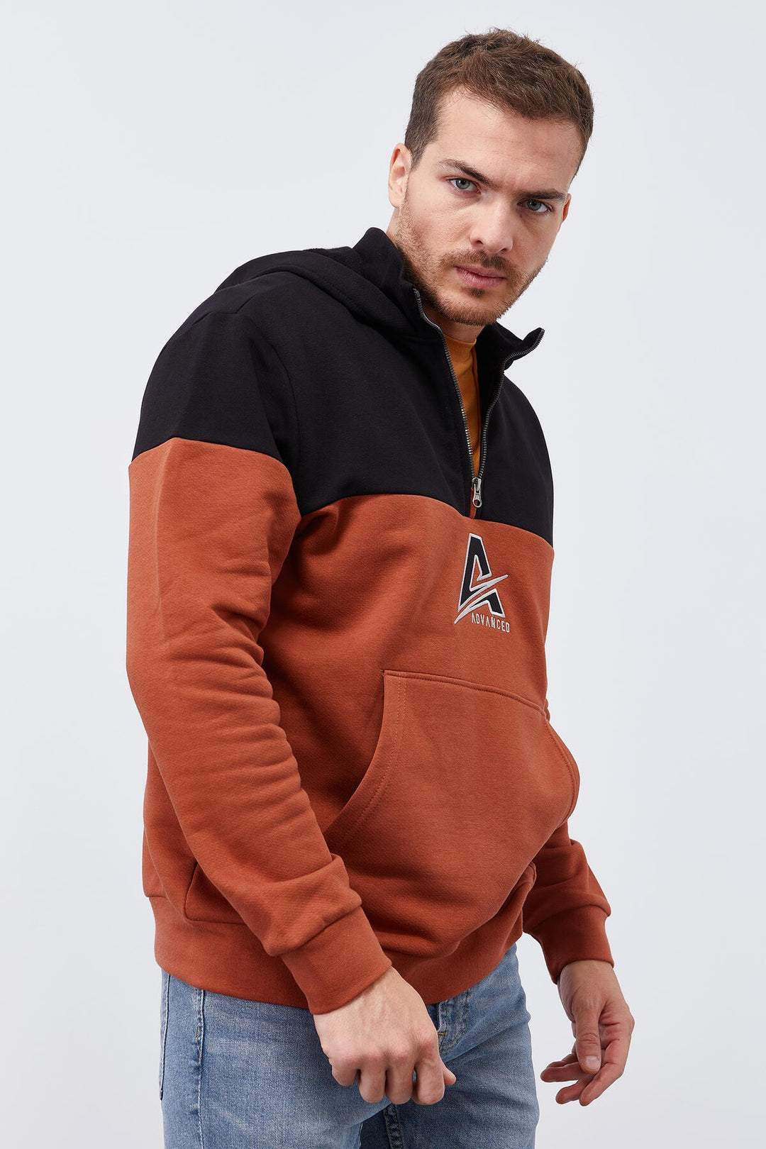 TMY Cinnamon Men's Half Zip Standard Fit Hooded Sweatshirt - 88033 - Vergína