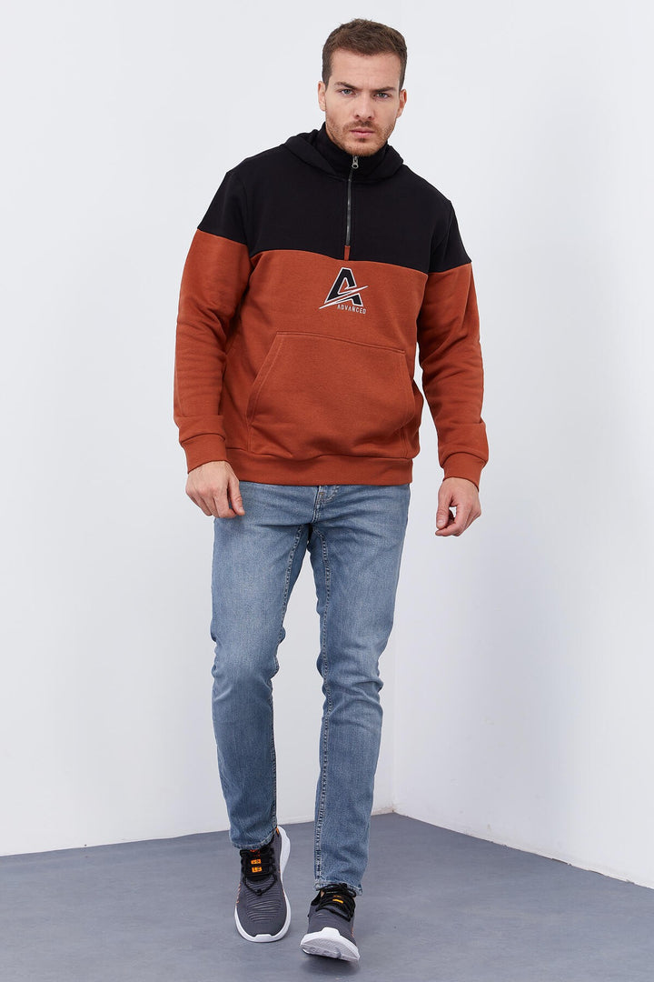 TMY Cinnamon Men's Half Zip Standard Fit Hooded Sweatshirt - 88033 - Vergína