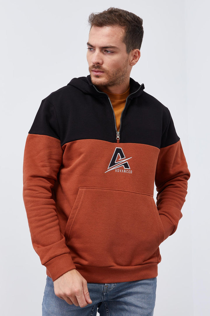 TMY Cinnamon Men's Half Zip Standard Fit Hooded Sweatshirt - 88033 - Vergína
