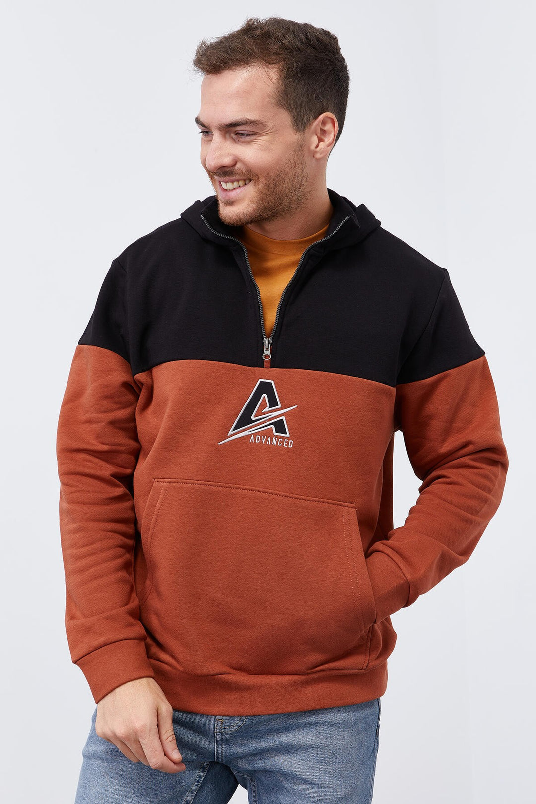 TMY Cinnamon Men's Half Zip Standard Fit Hooded Sweatshirt - 88033 - Vergína