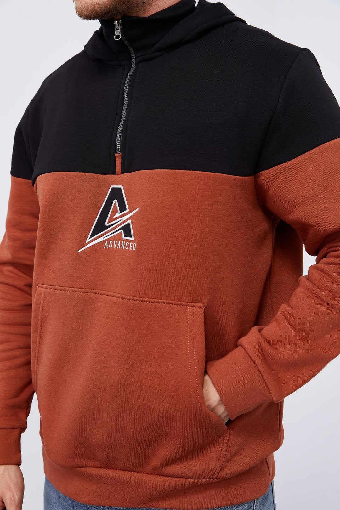 TMY Cinnamon Men's Half Zip Standard Fit Hooded Sweatshirt - 88033 - Vergína