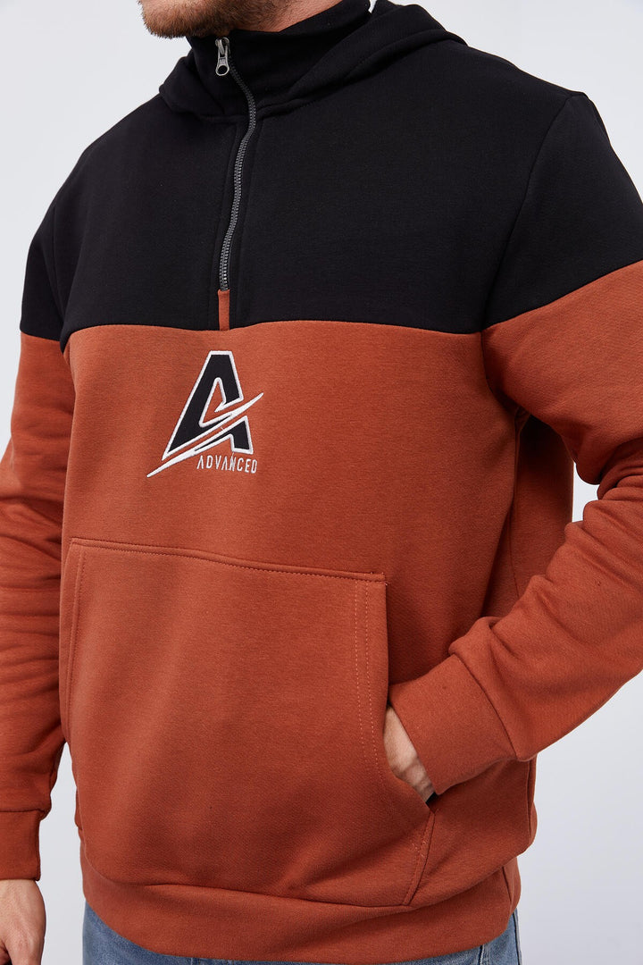 TMY Cinnamon Men's Half Zip Standard Fit Hooded Sweatshirt - 88033 - Vergína