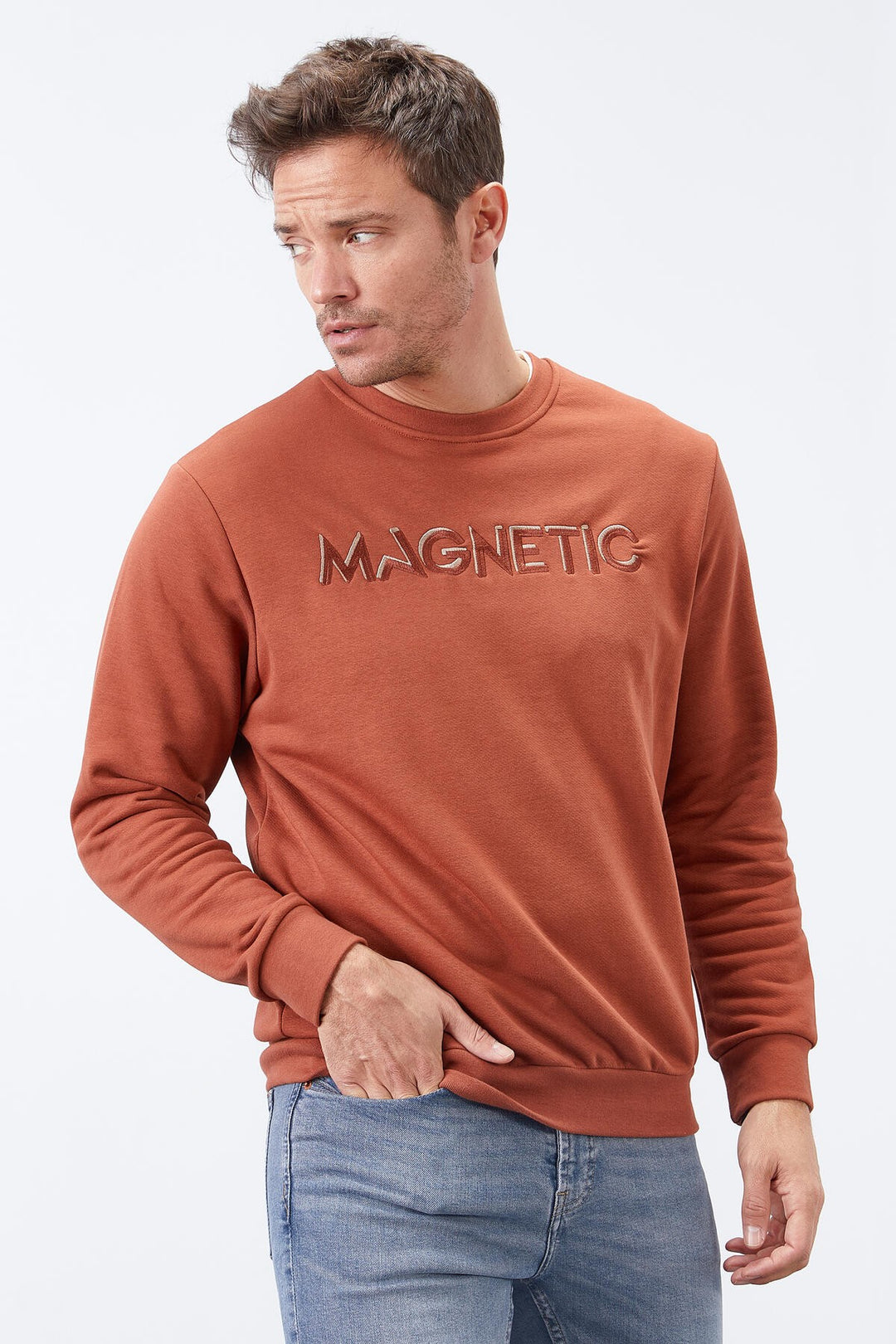 TMY Cinnamon Embroidered Round Neck Comfort Fit Men's Sweatshirt - 88020 - Salinas Victoria