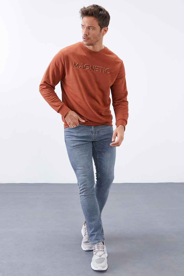 TMY Cinnamon Embroidered Round Neck Comfort Fit Men's Sweatshirt - 88020 - Salinas Victoria