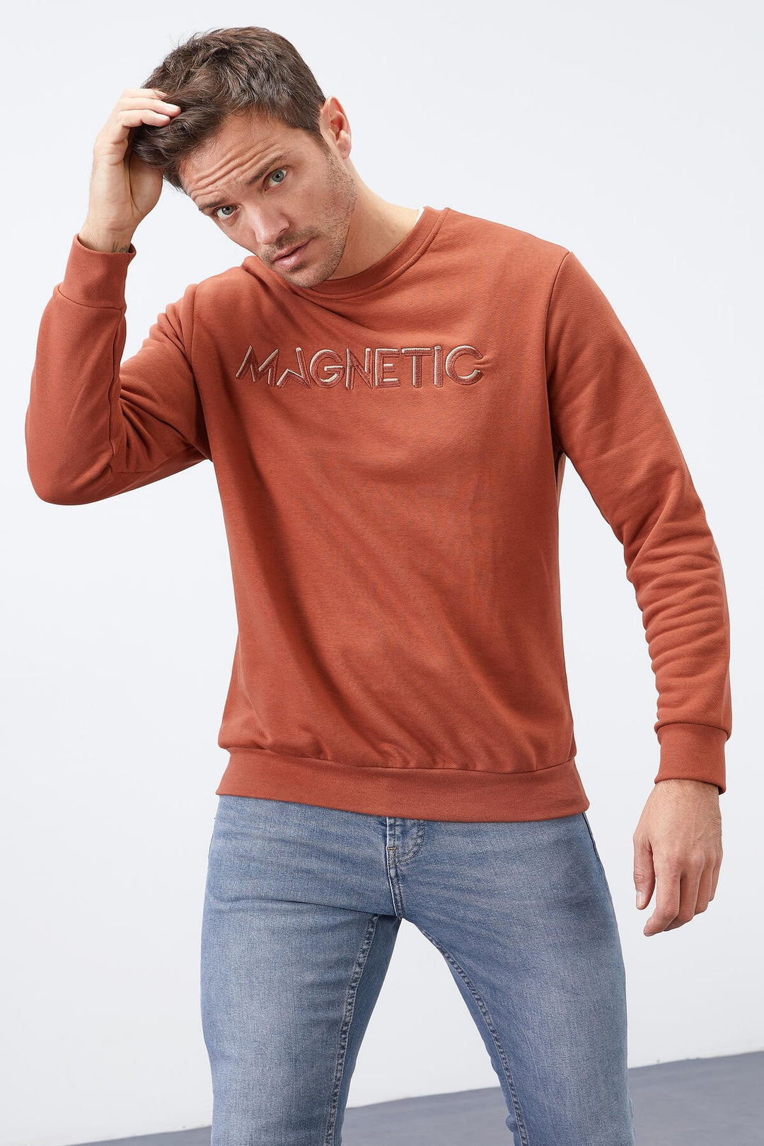 TMY Cinnamon Embroidered Round Neck Comfort Fit Men's Sweatshirt - 88020 - Salinas Victoria