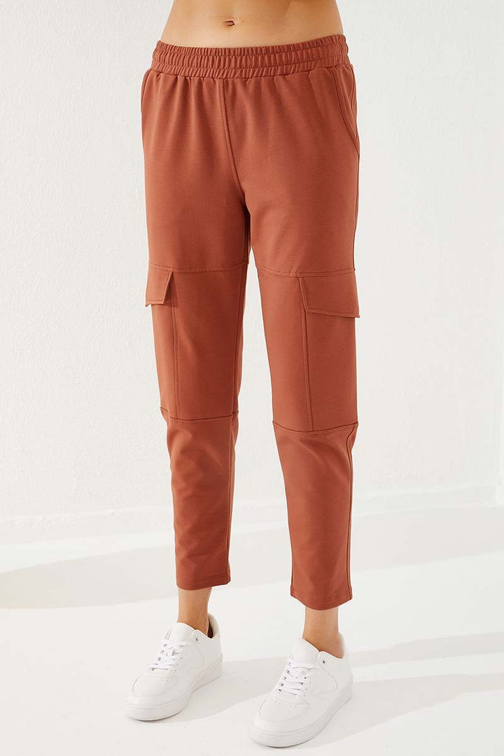 TMY القرفة عالية الخصر جيب البضائع مريحة تناسب سليم الساق Sweatpants المرأة - 94588 - Tangancícuaro de Arista