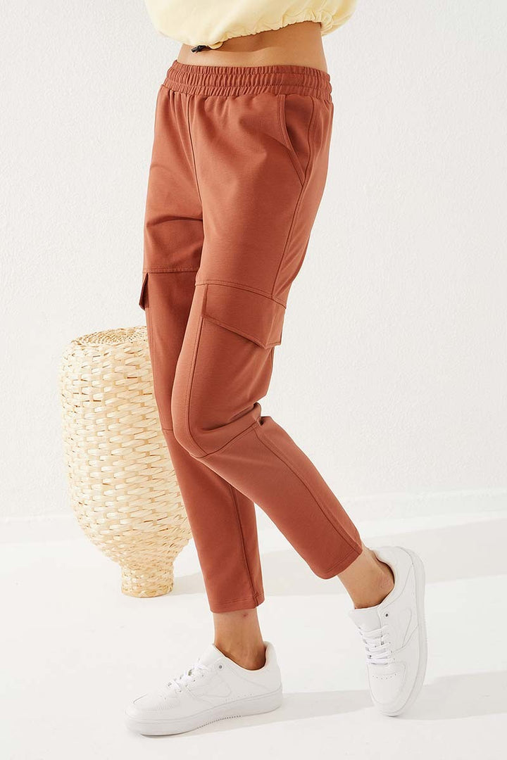 TMY القرفة عالية الخصر جيب البضائع مريحة تناسب سليم الساق Sweatpants المرأة - 94588 - Tangancícuaro de Arista