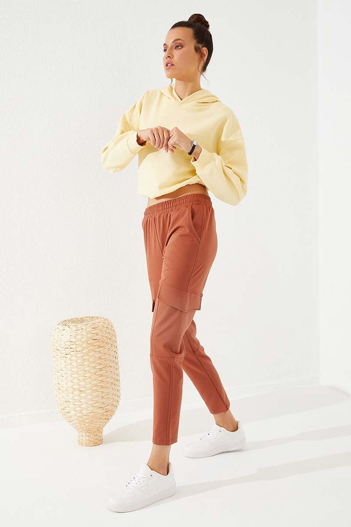 TMY القرفة عالية الخصر جيب البضائع مريحة تناسب سليم الساق Sweatpants المرأة - 94588 - Tangancícuaro de Arista