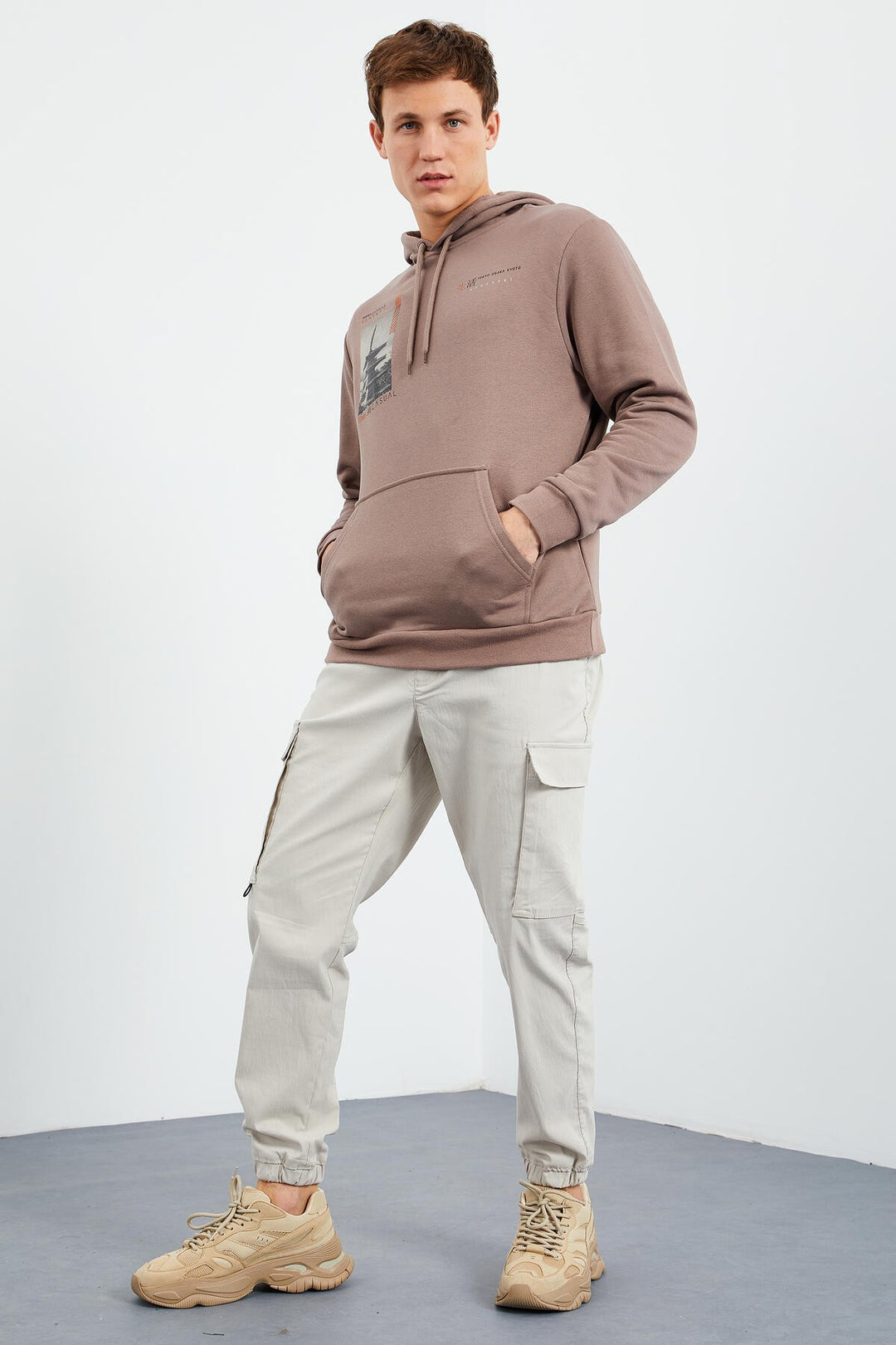 TMY Earth Pattern Printed Hooded Comfortable Fit Men's Sweatshirt - 88015 - Rimini