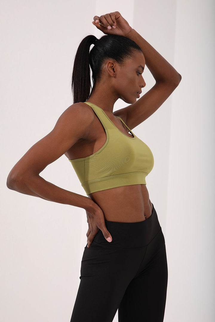TMY Oil Green Back Detailed Slim Fit U Neck Women's Sports Bustier - 97120 - Aalen