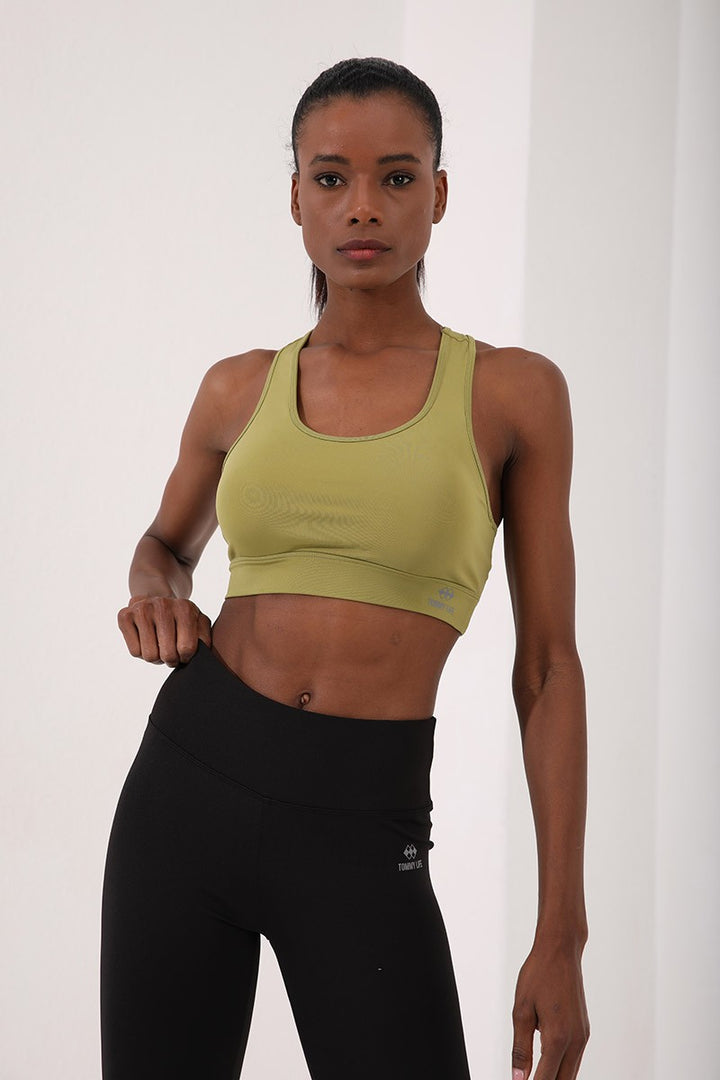 TMY Oil Green Back Detailed Slim Fit U Neck Women's Sports Bustier - 97120 - Aalen