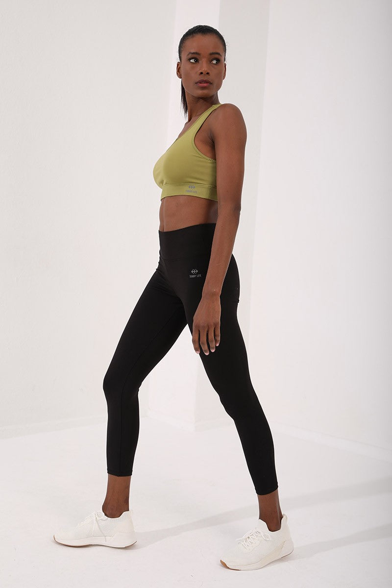 TMY Oil Green Back Detailed Slim Fit U Neck Women's Sports Bustier - 97120 - Aalen