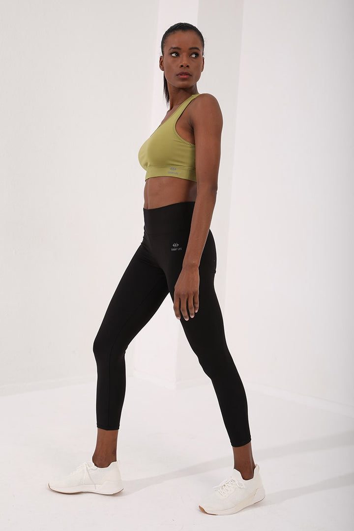 TMY Oil Green Back Detailed Slim Fit U Neck Women's Sports Bustier - 97120 - Aalen
