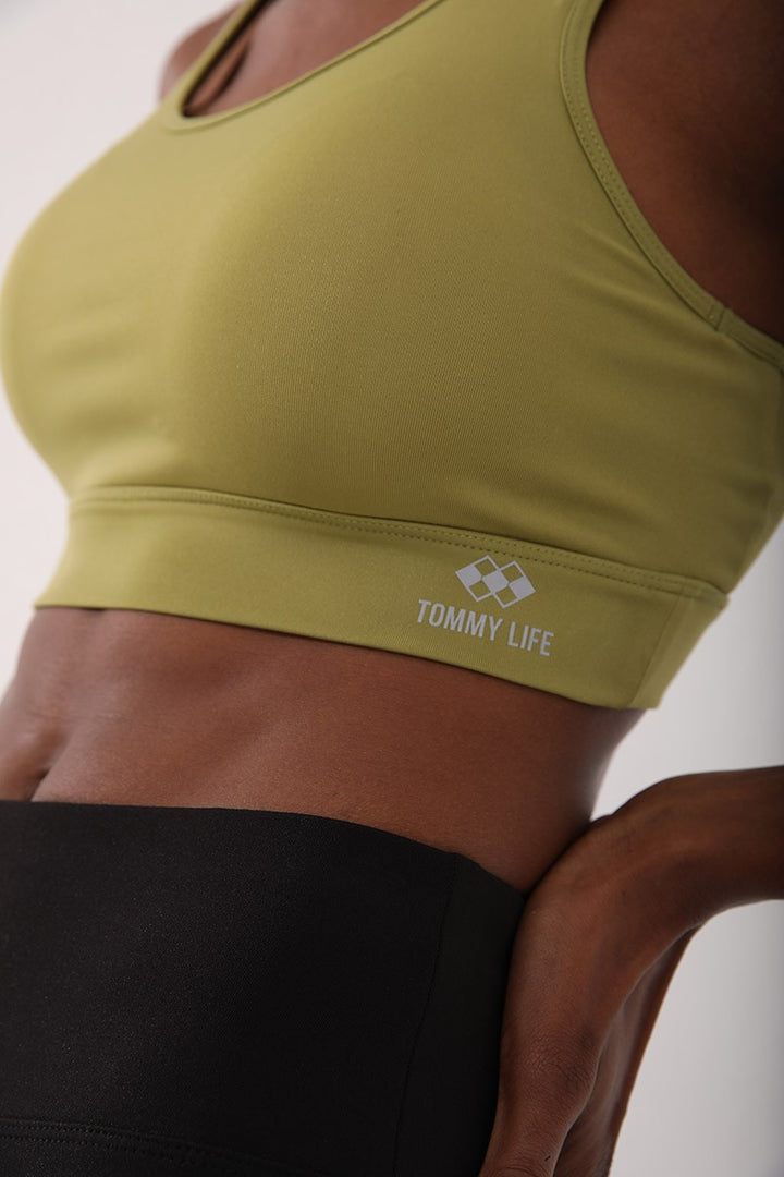 TMY Oil Green Back Detailed Slim Fit U Neck Women's Sports Bustier - 97120 - Aalen