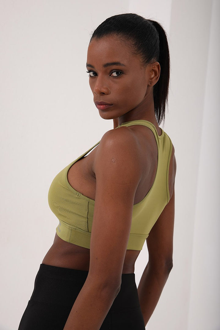 TMY Oil Green Back Detailed Slim Fit U Neck Women's Sports Bustier - 97120 - Aalen