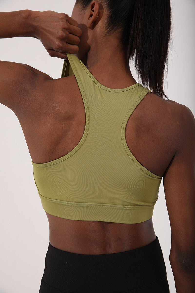 TMY Oil Green Back Detailed Slim Fit U Neck Women's Sports Bustier - 97120 - Aalen