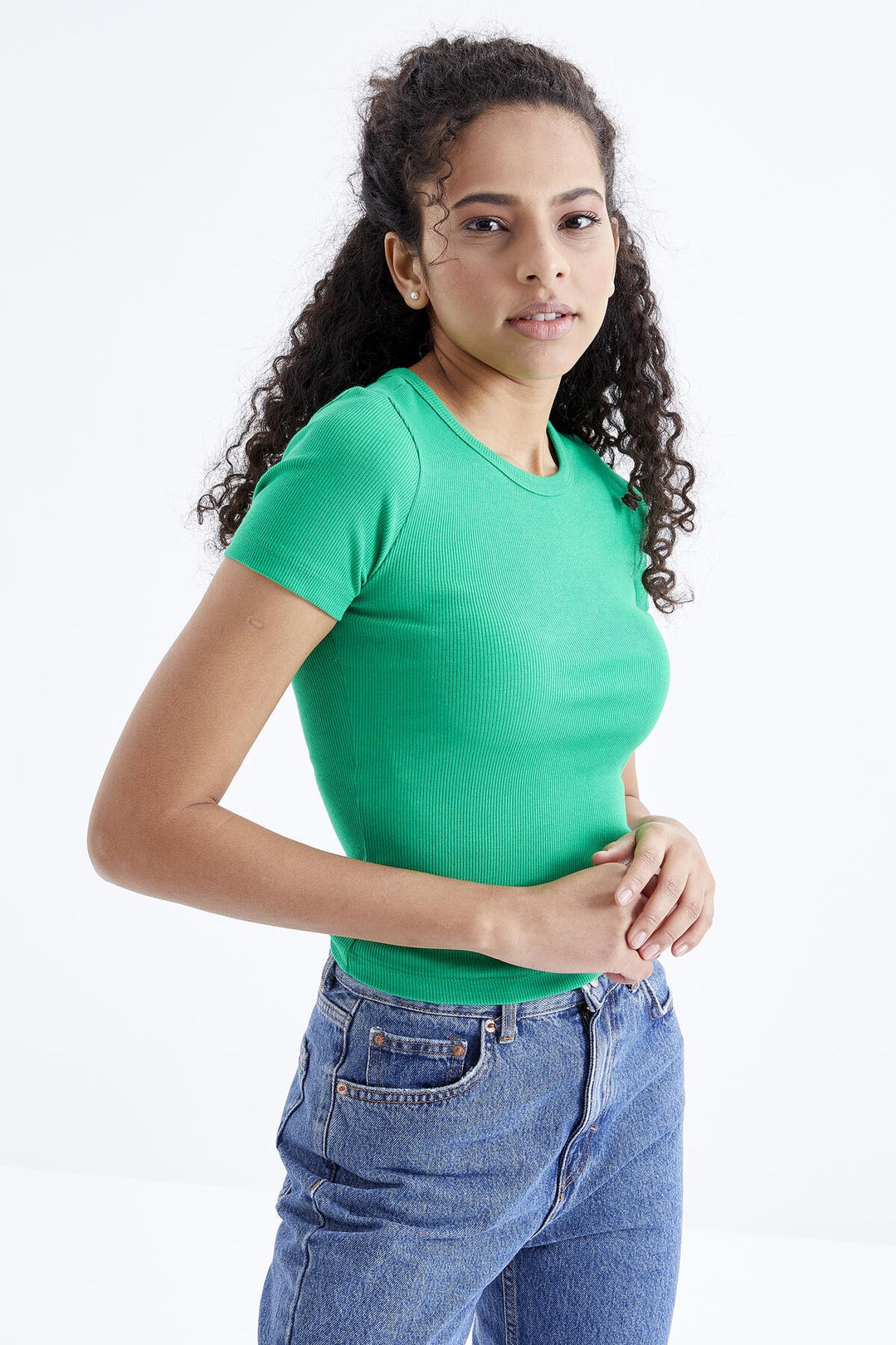 TMY Green Basic Short Sleeve O Neck Women's T-Shirt - 97202 - Princeton